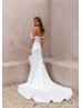 Ivory Satin Pearls Embellished Wedding Dress With Detachable Straps